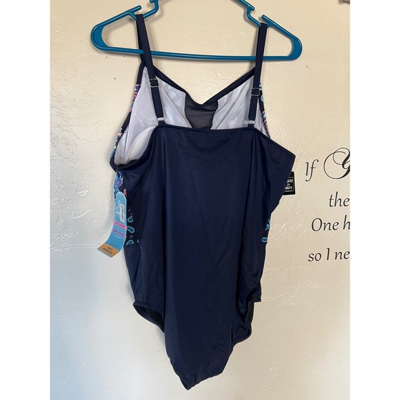 Swim Solutions High Neck Insert Mio One Piece Navy Paisley Swimsuit 18 NEW - Picture 6 of 10